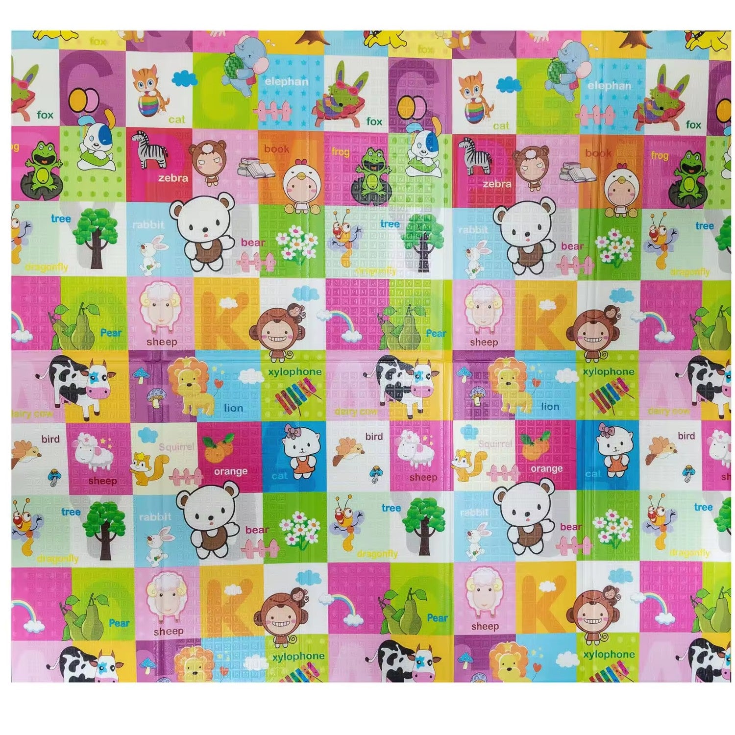 Covoras pentru Copii, cu 2 Fete, Model Safari/Animale, din XPE+PE, Impermeabil, Antiderapant, Protectie Termica, +3 Luni, Pliabil, 150 x 200 x 1 cm, Multicolor