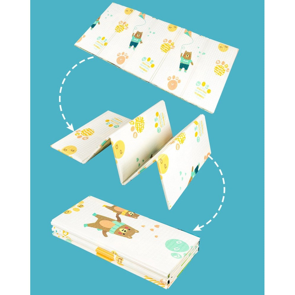 Covoras pentru Copii, cu 2 Fete, Model Zmeu/Ursi, din XPE+PE, Impermeabil, Antiderapant, Protectie Termica, +3 Luni, Pliabil, 150 x 200 x 1.5 cm, Multicolor