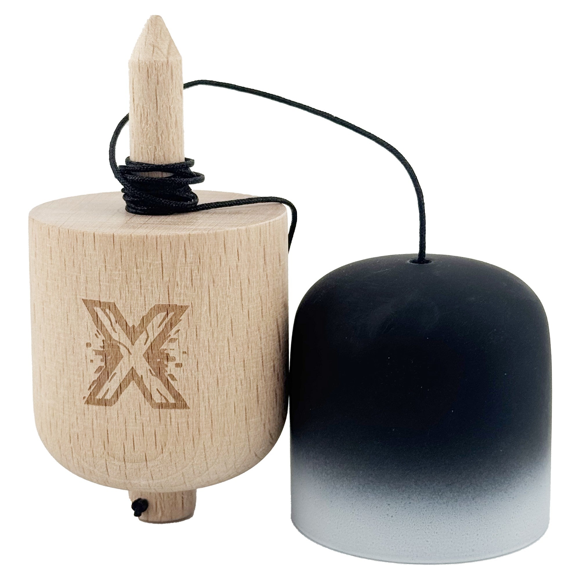 Kendama Pill X Originala, Profesionala Model Rubber Grip Pilula, din Lemn, Varsta 9+, Ata 62/65 cm, 11 x 5 x 5 cm, Gradient Negru/Alb