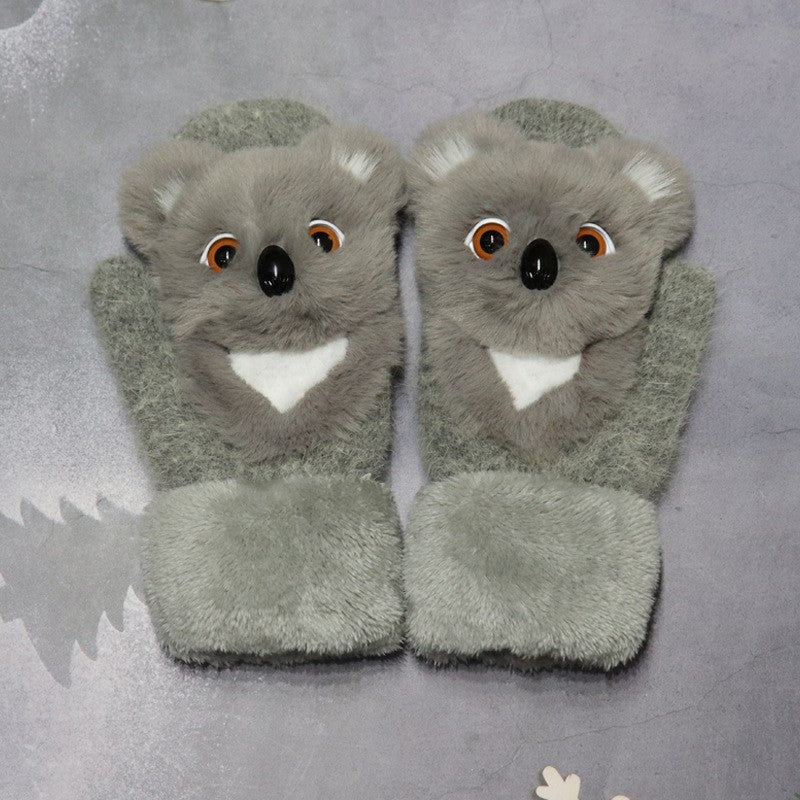 Manusi pentru Copii, din Plus cu Umplutura de Bumbac, Protectie Termica, 24 x 20 x 3 cm, Model Koala 3D, Gri