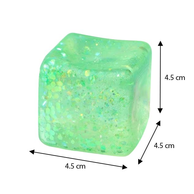 Jucarie Squishy tip Needoh in Forma de Cub, Model Sclipici, Antistres Senzoriala Comprimabila cu Revenire Lenta, 4.5x4.5x4.5 cm, 110 g, Culoare Mix