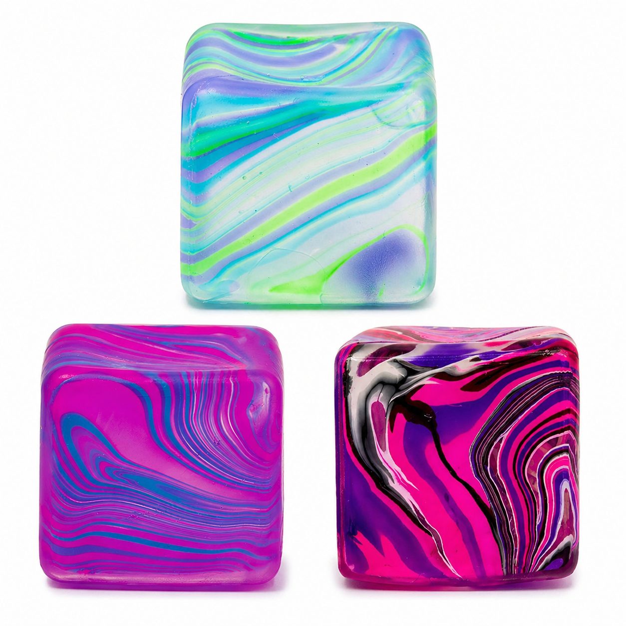 Jucarie Squishy tip Needoh in Forma de Cub de Gheata, Model Simplu din Maltoza, Antistres Senzoriala Comprimabila cu Revenire Lenta, 3.5x3.5x3.5 cm, 70 g, Verde