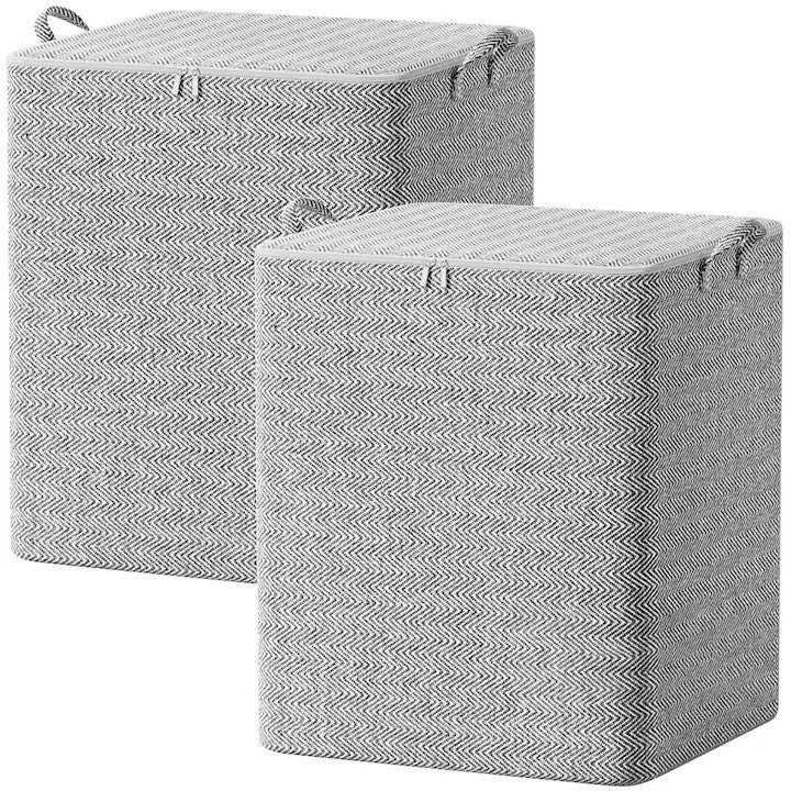 Cutie de Depozitare cu Fermoar, Pliabila, Maner Ranforsat, Fermoar Rezistent, pentru Haine, Paturi, Plapumi, Perne, Lenjerii de Pat, Jucarii, 61x50x71 cm, 210 Litri, Gri