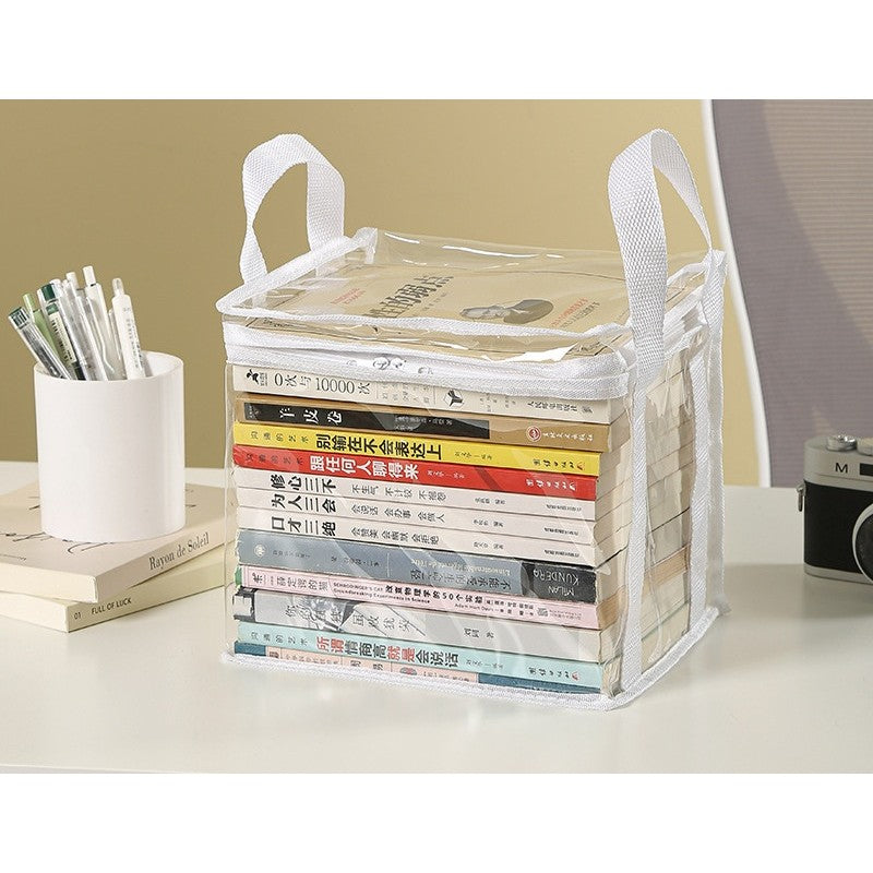 Cutie de Depozitare, din PVC+Textil, Rezistenta la Apa, Geanta pentru Carti, 23x17x28 cm, Transparent-Alb