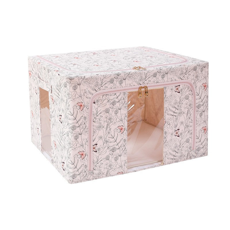 Cutie Depozitare, 66L, din Material Textil, 50 x 40 x 33 cm, pentru Haine si Lenjerii, Model Fluturasi, Bej