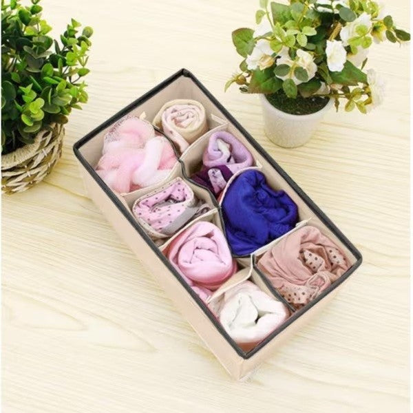 Cutie De Depozitare, Pentru Lenjerie, Sosete Si Sutiene, Material Textil, 8 Compartimente, 32 x 16 x 10 cm, Culoare Bej