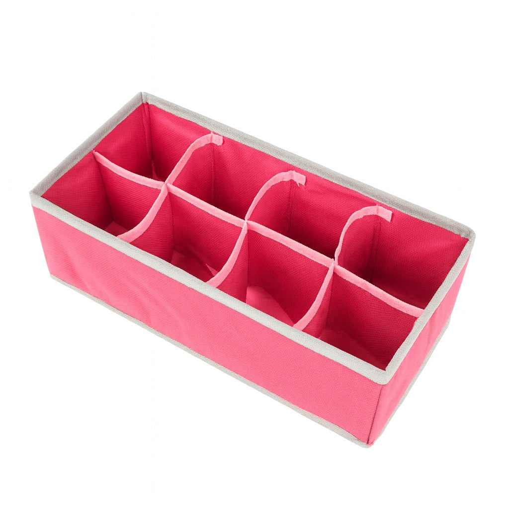 Cutie De Depozitare, Pentru Lenjerie, Sosete Si Sutiene, Material Textil, 8 Compartimente, 32 x 16 x 10 cm, Culoare Roz