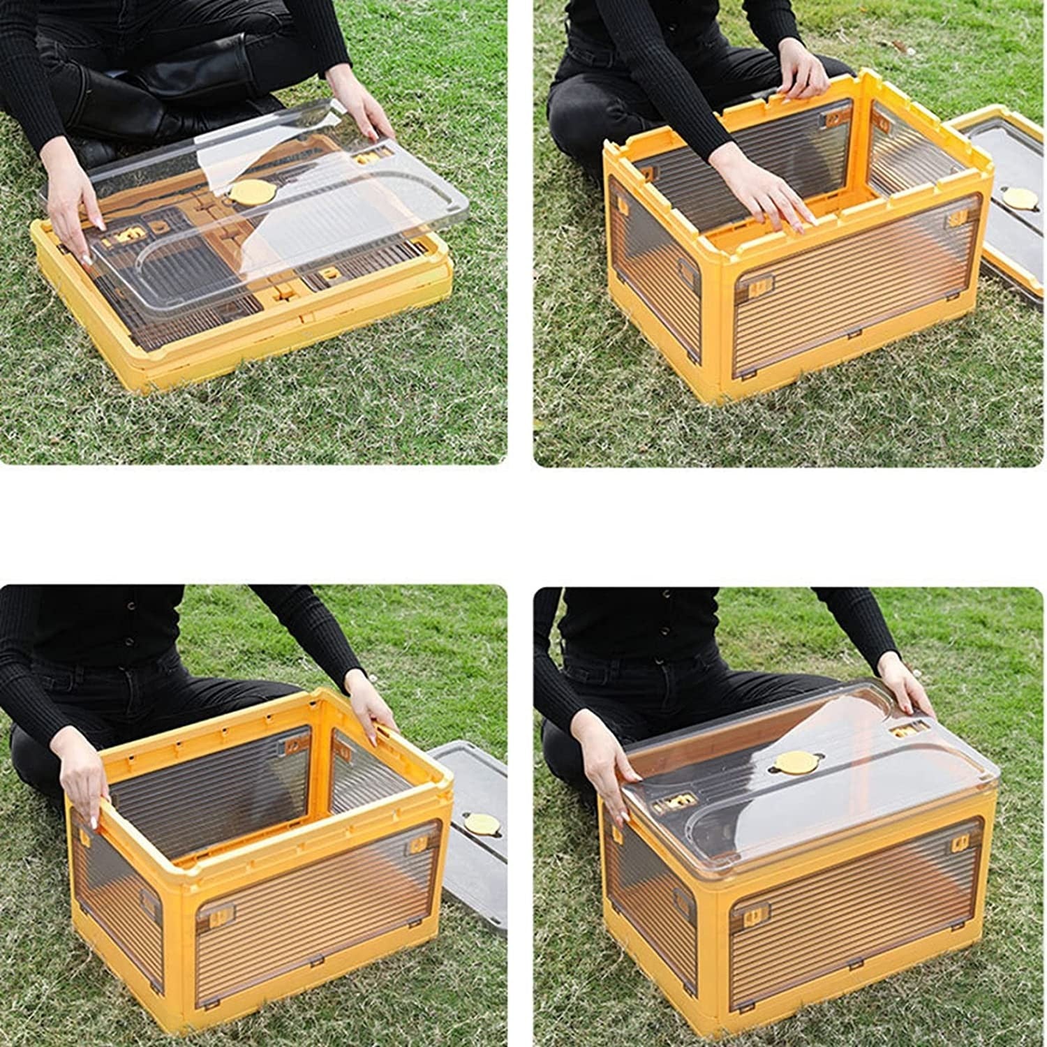 Cutie de depozitare pliabila, Cu capac, 40 L, Plastic, 47x35x24.5 cm, Albastru