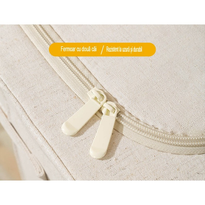 Cutie de Depozitare Pliabila, Flippy, Cu Fereastra si Fermoar Dublu, 66 L, Textil Premium, 50x40x33 cm, Cadru Metalic, Impermeabila, Bej