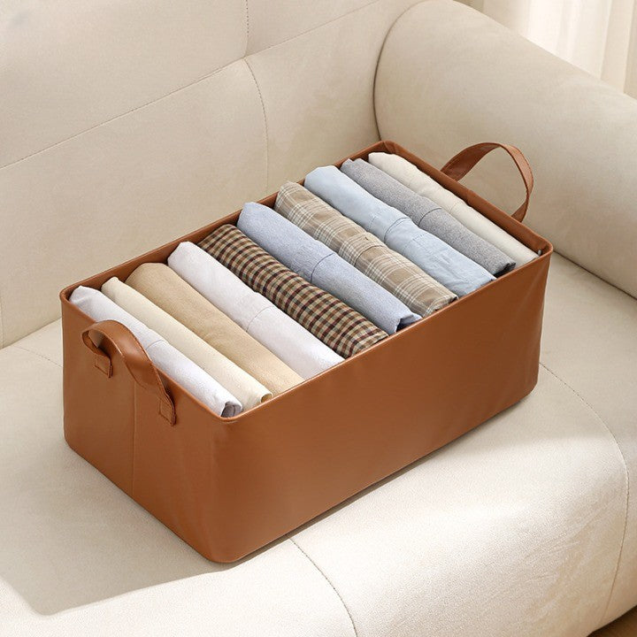 Cutie de Depozitare Tip Cos, Material Piele Ecologica, Pliabila, 47x28x20 cm, 26 l, Cadru Metalic, cu Manere, Maro