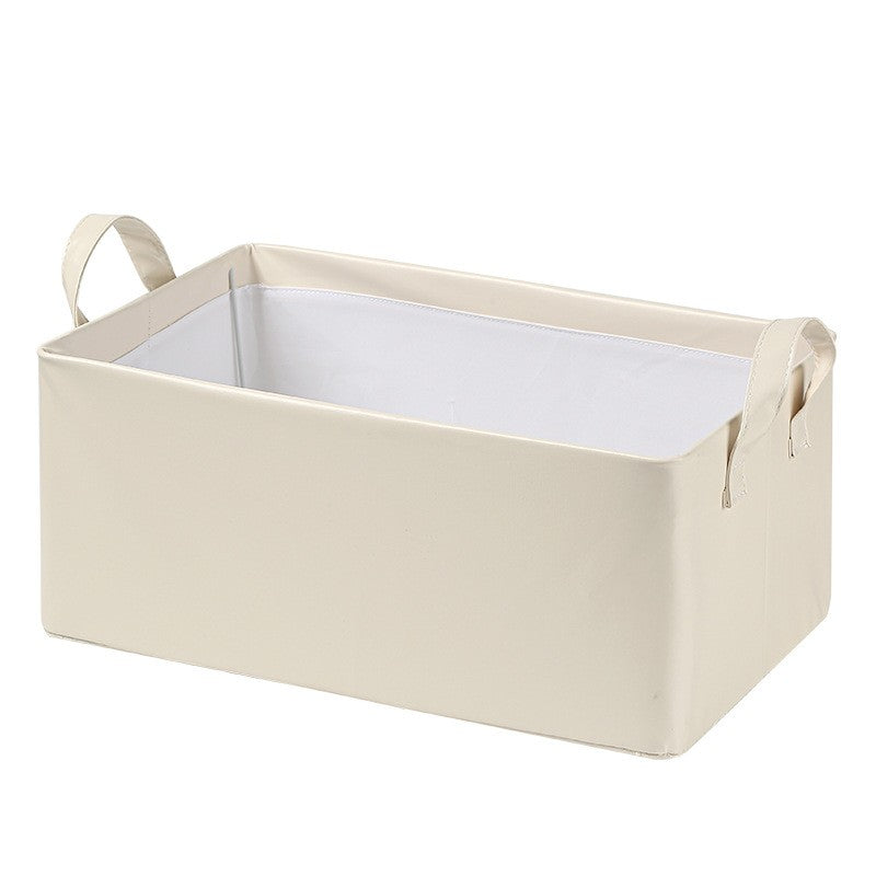 Cutie de Depozitare Tip Cos, Material Piele Ecologica, Pliabila, 47x28x20 cm, 26 l, Cadru Metalic, cu Manere, Bej
