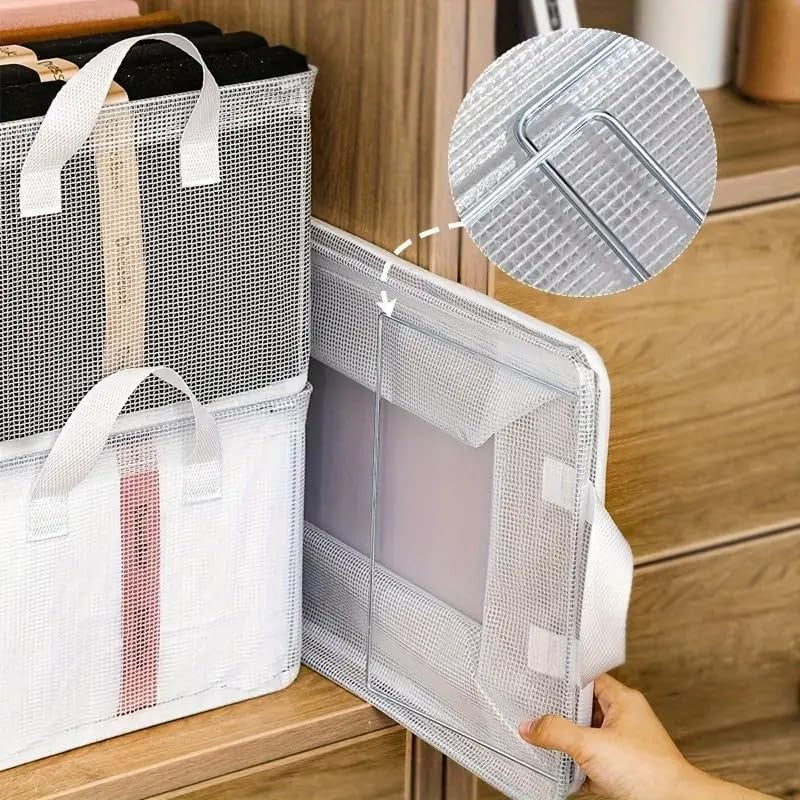 Cutie de Depozitare Tip Cos, Material Textil Transparent, Pliabila, 47x28x20 cm, 35 l, Cadru Metalic, cu Manere, Alb