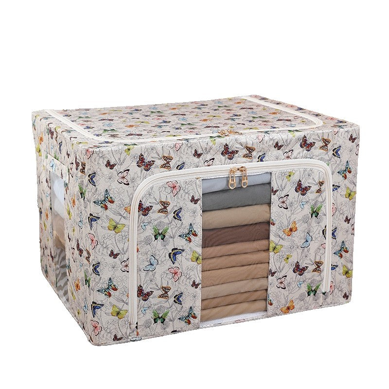 Cutie Depozitare, 66L, din Material Textil, 50 x 40 x 33 cm, pentru Haine si Lenjerii, Model Fluturasi, Multicolor
