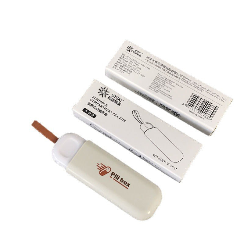 Cutie Depozitare Medicamente, Portabila, 3 Compartimente, Tip Breloc, Plastic, Glisanta, Alb, 10.7x3.6x1.6 cm