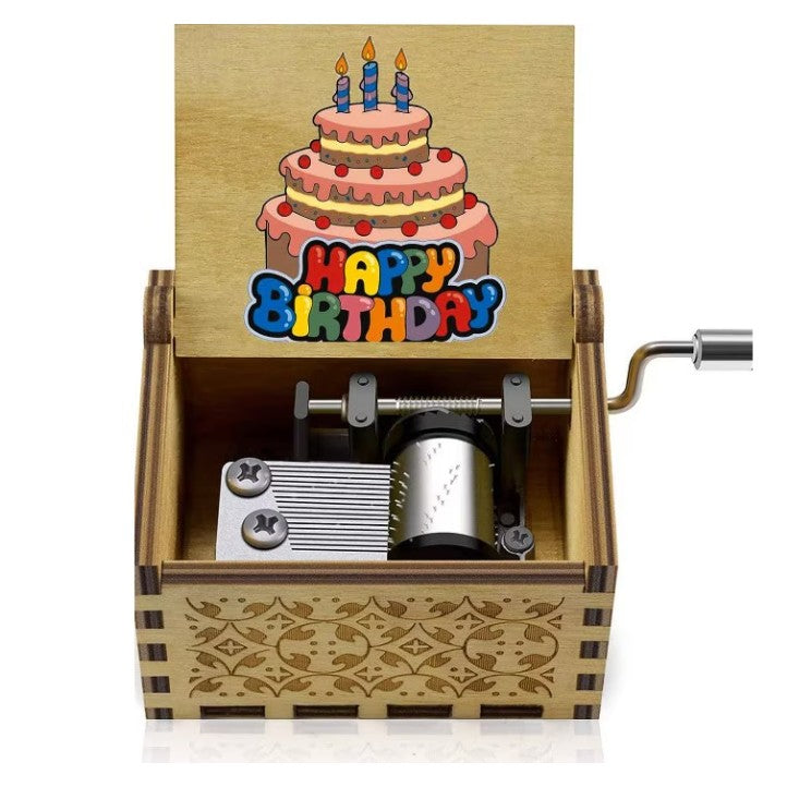 Cutie Muzicala Manuala, Lemn, Melodia "Happy Birthday", Portabila, 6 x 5 x 4.2 cm