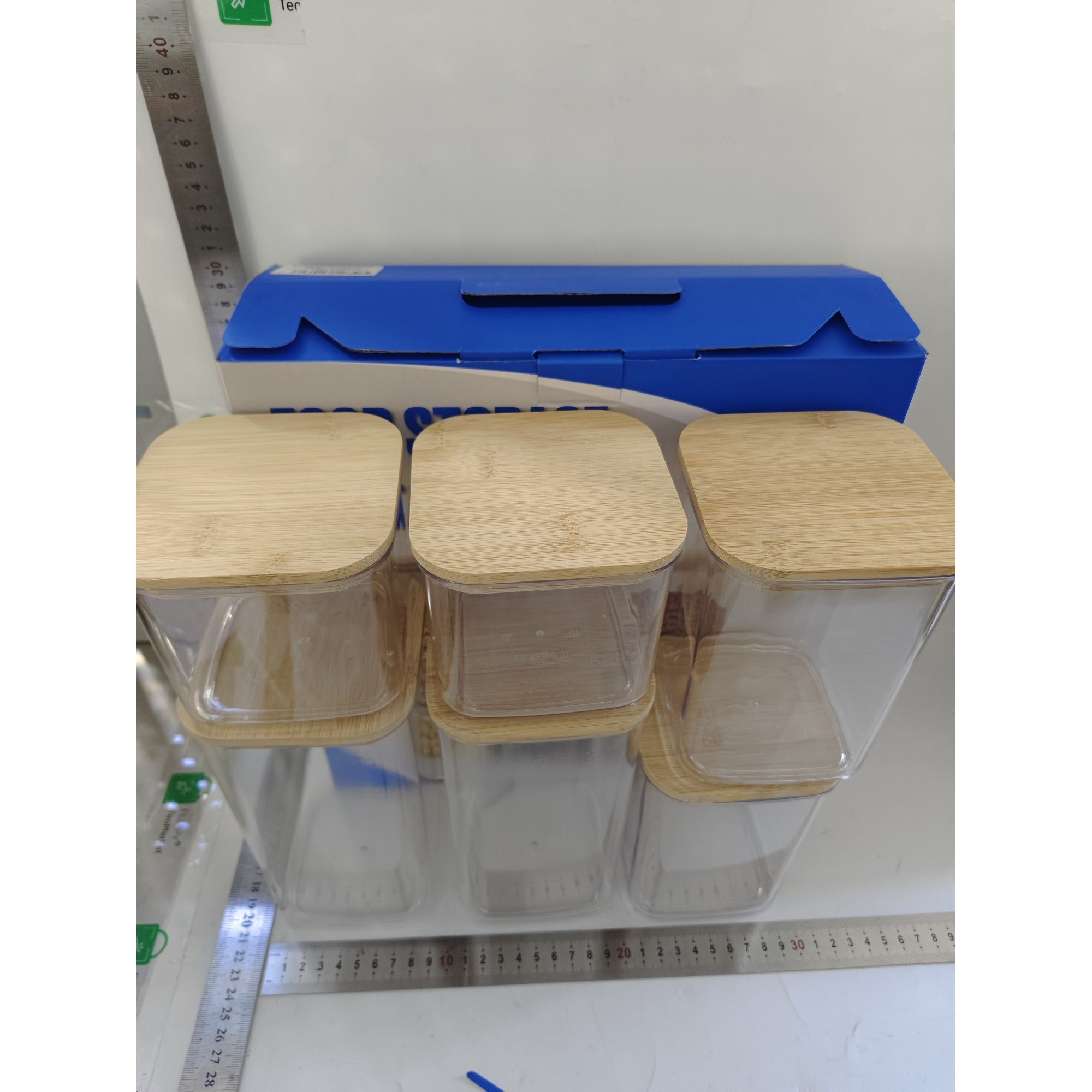 Cutii de Depozitare Alimente, Set din 6 Cutii de tip Container, Cutii pentru Cereale, din Plastic, Capac din Bambuc, 2pc 0.5 l. 2pc 0.8 l