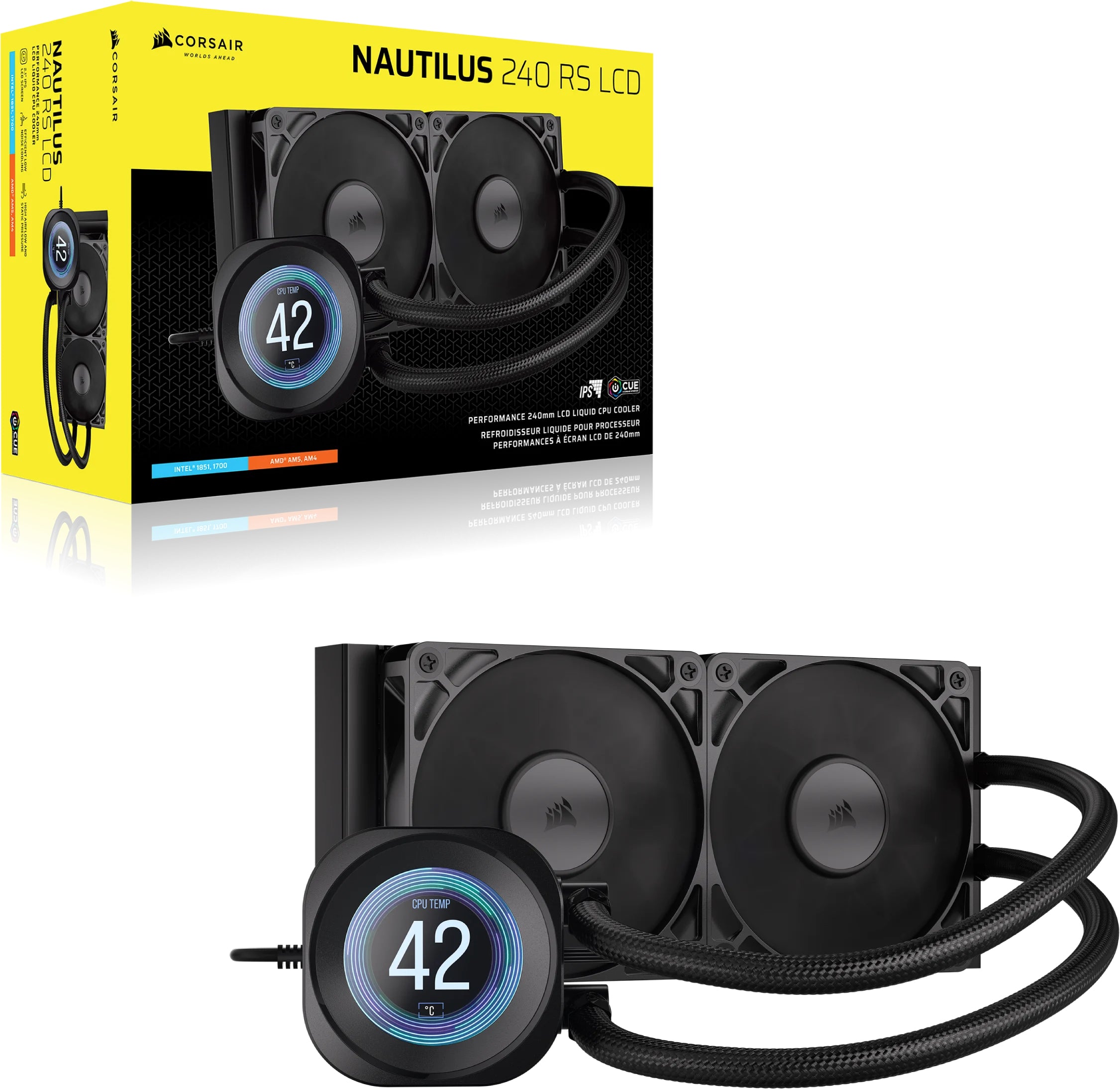 Cooler Lichid Corsair NAUTILUS 240 RS LCD, AIO 240mm, 2.1" IPS, PWM Zero RPM, Intel/ AMD, Negru "CW-9061031-WW"