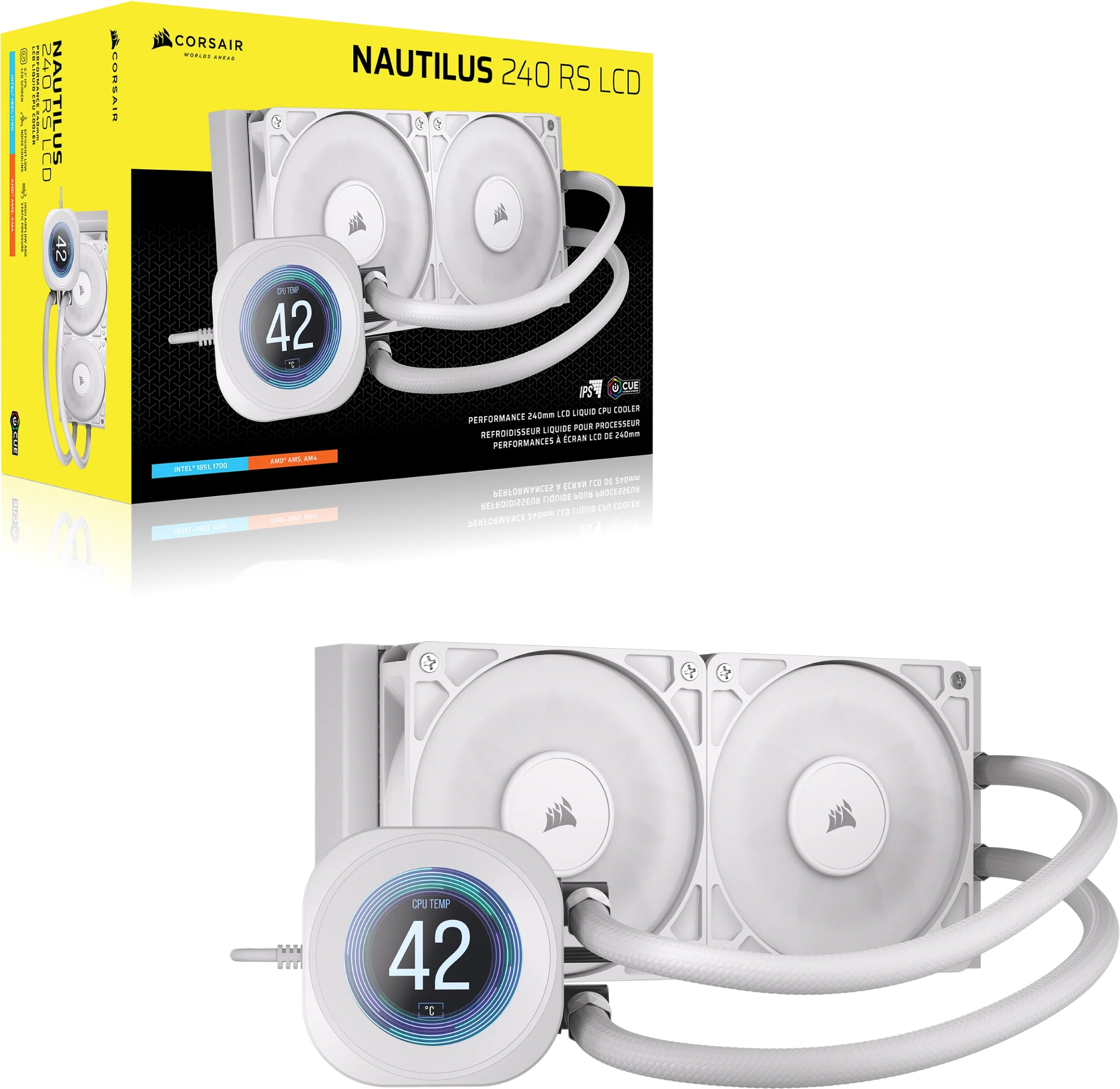 Cooler Lichid Corsair NAUTILUS 240 RS LCD, AIO 240mm, 2.1" IPS, PWM Zero RPM, Intel/ AMD, Alb "CW-9061032-WW"