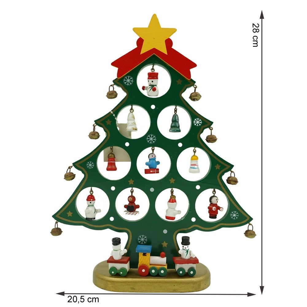 Decoratiune Craciun, Brad, Verde, 10 cavitati cu ornamente, 20.5 cm x 28 cm, Lemn