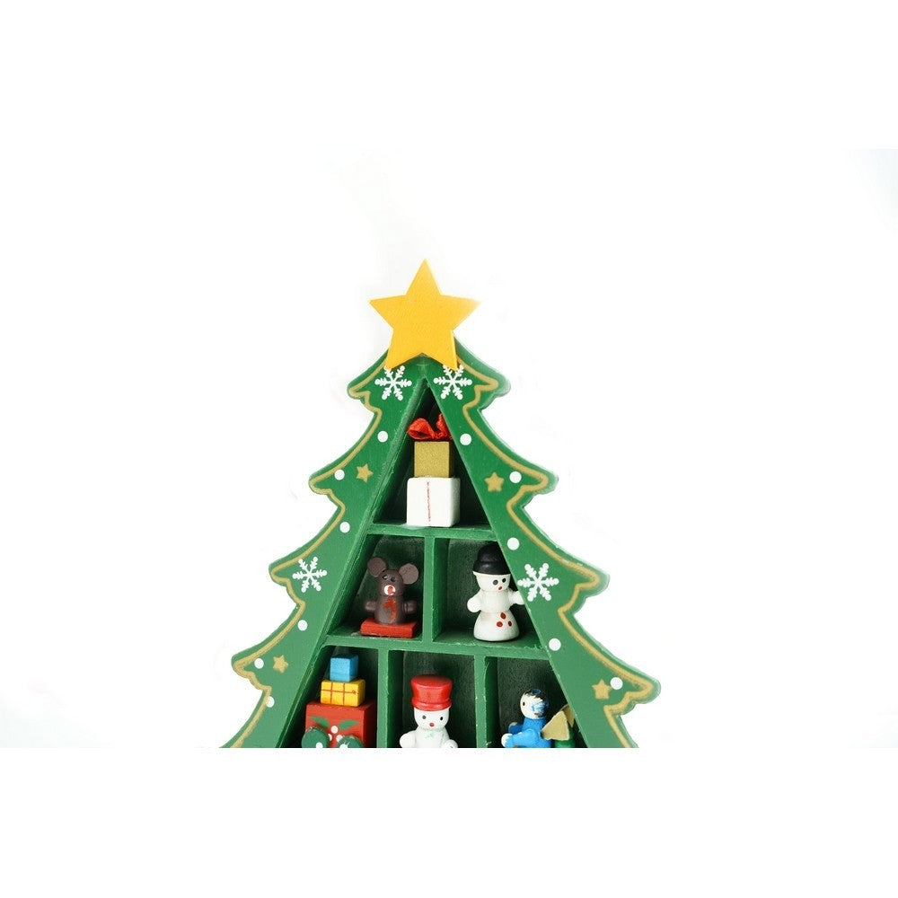 Decoratiune Craciun, Brad, Verde, 3 randuri cu ornamente, 12 cm x 18 cm, Lemn