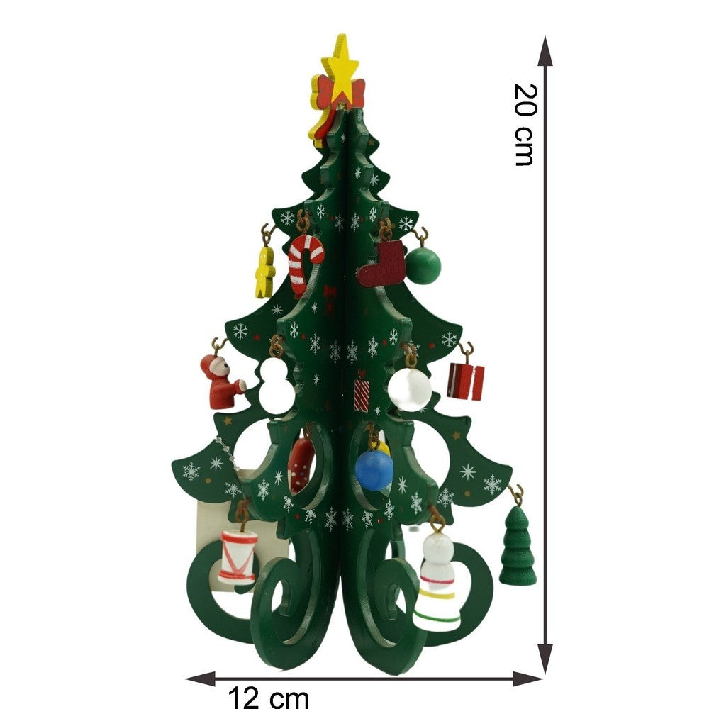 Decoratiune Craciun, Brad, Verde, 6 cavitati cu ornamente, 12 cm x 20 cm, Lemn