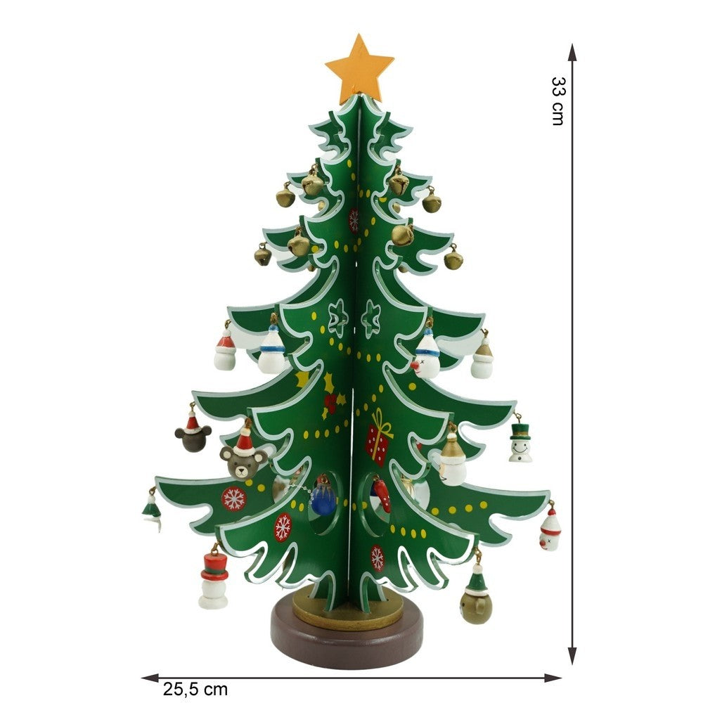 Decoratiune Craciun, Brad, Verde/Alb, 15 cavitati cu ornamente, 25.5 cm x 33 cm, Lemn