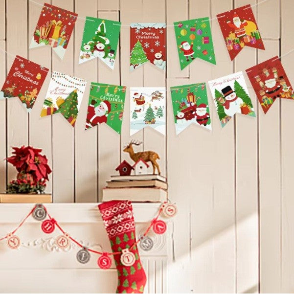 Decoratiune de Craciun, Tip Banner, 12 Piese, pentru Usa sau Perete, Multicolor, Sfoara Inclusa, Model A