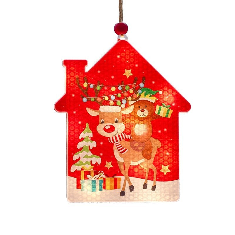 Decoratiune de Craciun Luminoasa in forma de casa, 11.5 x 9.7 cm, cu ren, cu agatatoare, Alb Cald