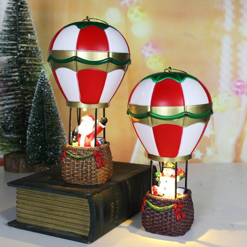 Decoratiune de Craciun tip Balon cu Aer Cald, Balon cu Om de Zapada, din Rasina, Model Balon cu Aer Cald si Om de Zapada Iluminare LED, 17 x 5 x 5 cm, Gri Rosu