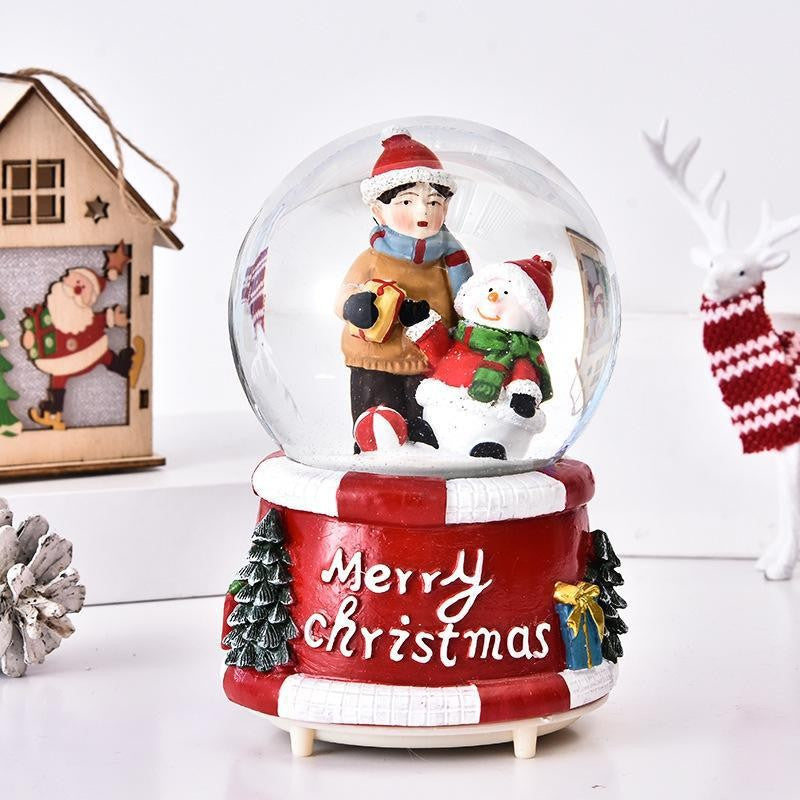 Decoratiune glob cu zapada Baiat si om de zapada, diametru 4.5 cm, multicolor