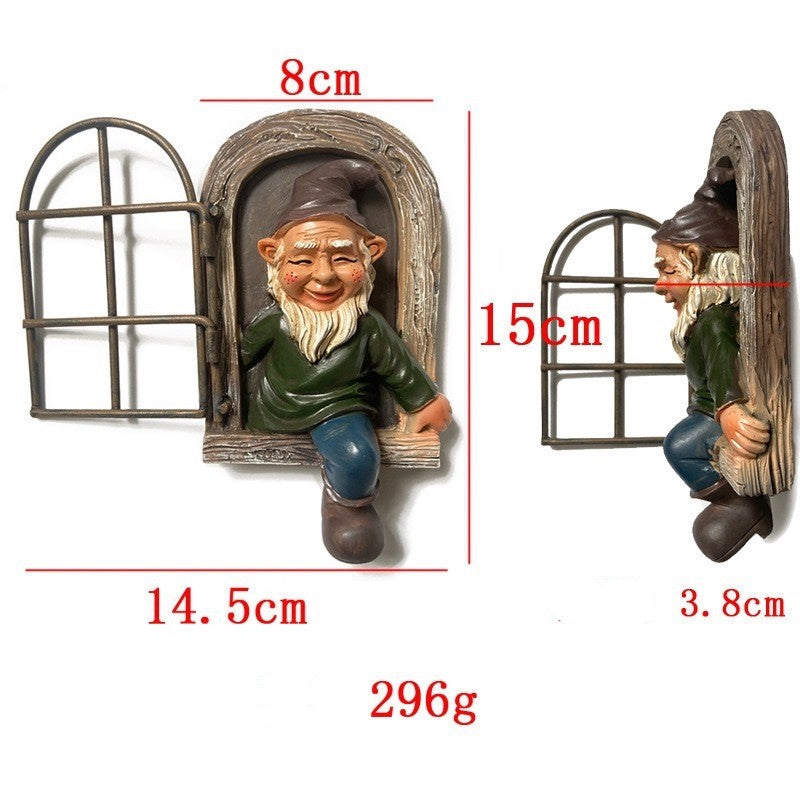 Decoratiune pentru Gradina, Model Elf pentru Pom, Statuie pentru Gradina din Rasina, Decor pentru Gradina, Elf, 14.5 x 8 x 15 cm, Maro