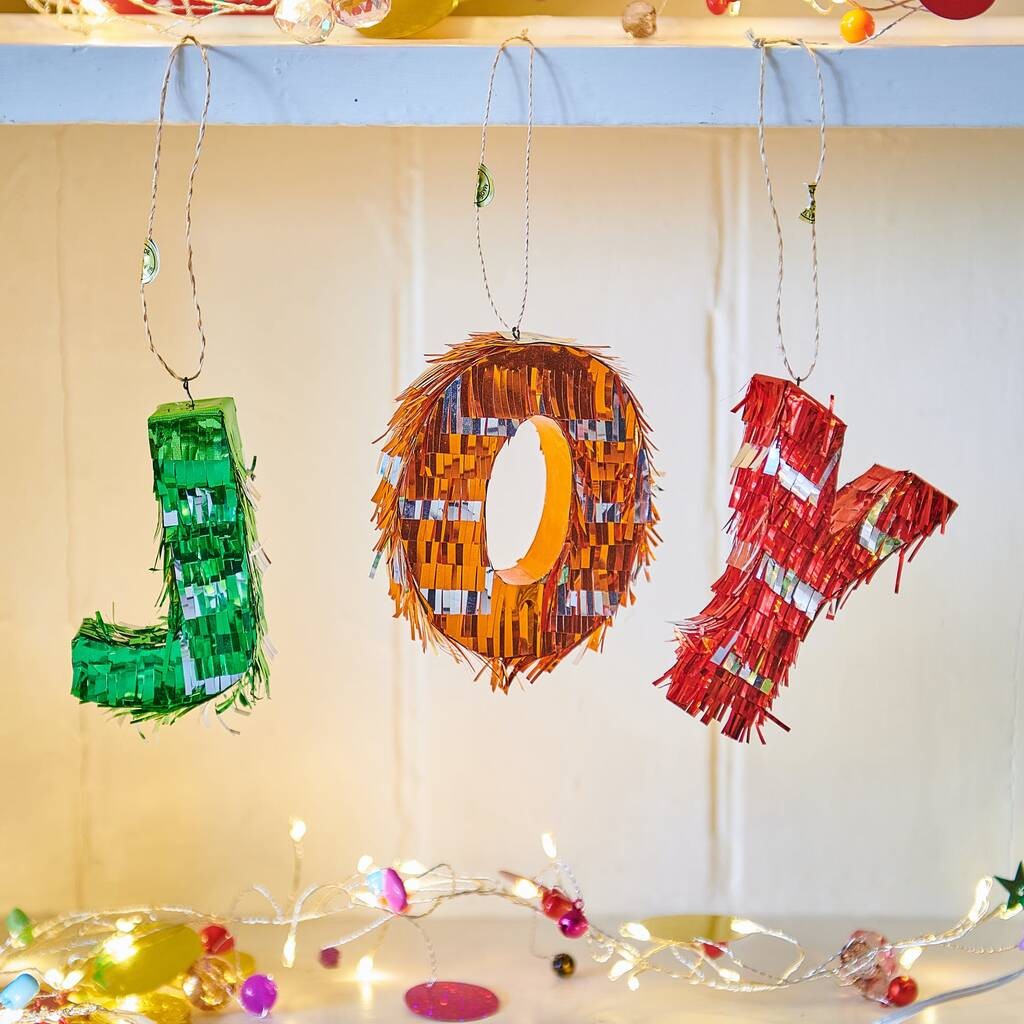Pinata Mini JOY, Flippy, Accesoriu pentru Petrecere Set 3 Bucati din Hartie Creponata si Carton, Pinata pentru Petreceri, 40 x 27 x 8 cm, Verde Portocaliu Rosu