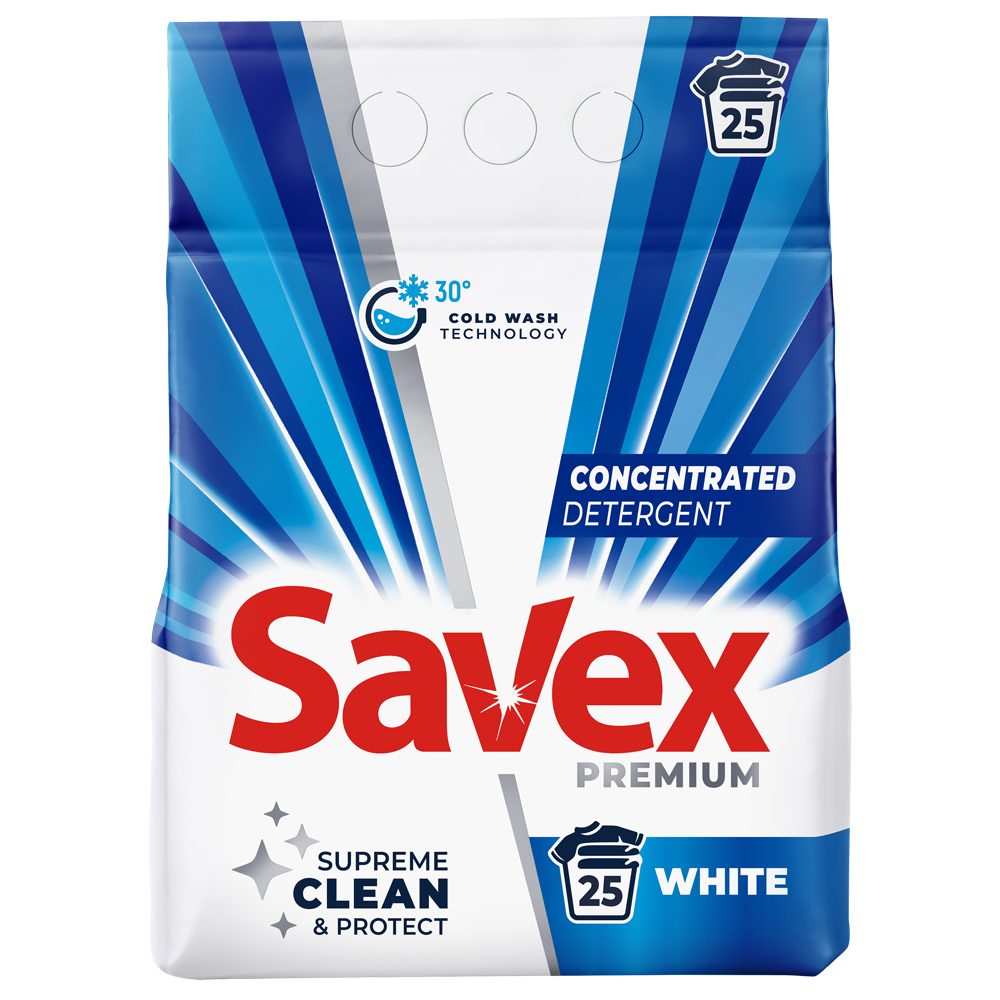 Detergent pentru Rufe Automat, Savex, 2 kg 2in1 White 25 spalari