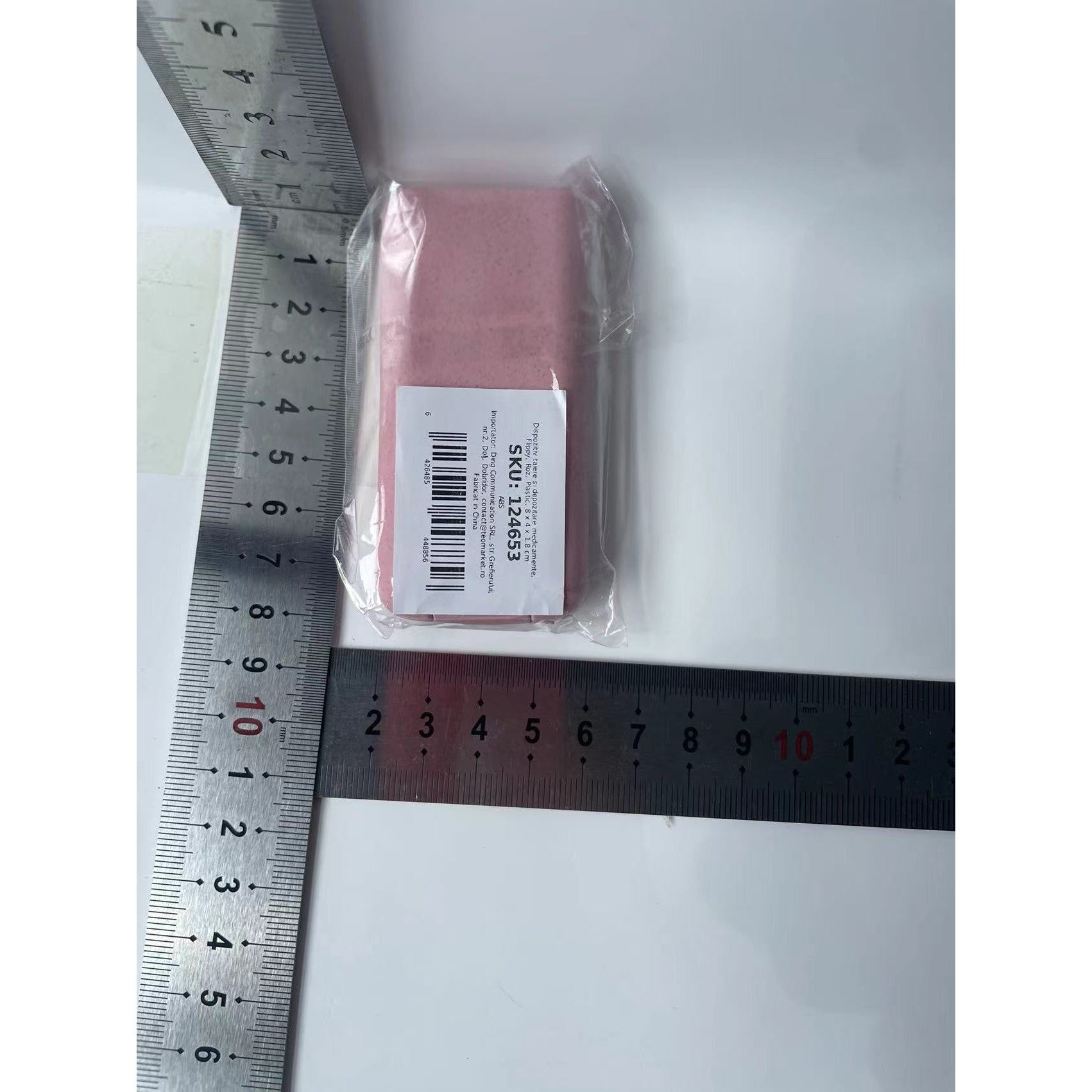 Dispozitiv taiere si depozitare medicamente, Roz, Plastic, 8 x 4 x 1.8 cm