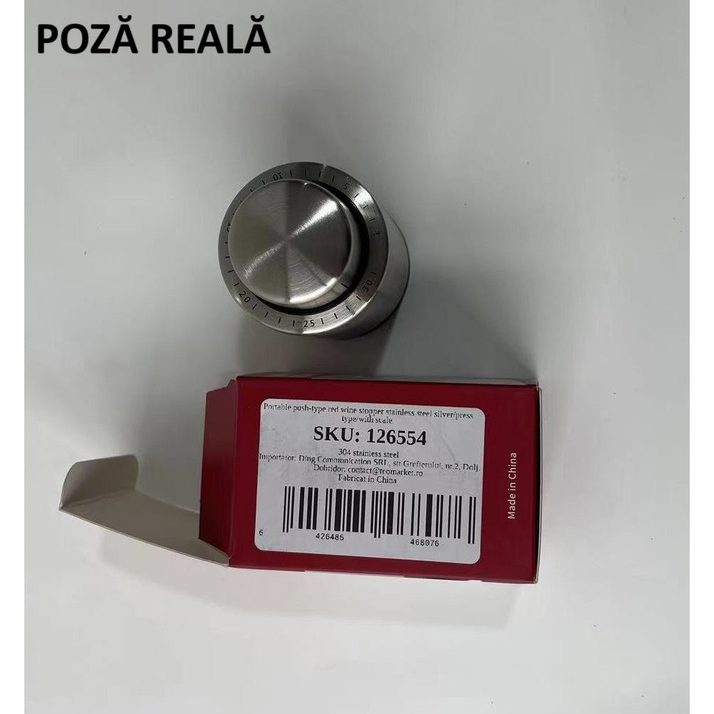 Dop de Etansare a Sticlei de Sampanie, Data Etansare, Reutilizabil, Usor de Depozitat si Folosit, 4.5 x 4.5 x 8 cm, Gri