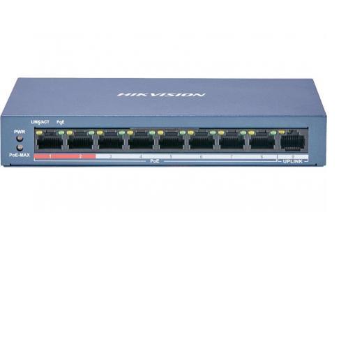 SWITCH. PoE Hikvision, port 10/100 x 8, carcasa metalica, "DS-3E0109P-E/M(B)"