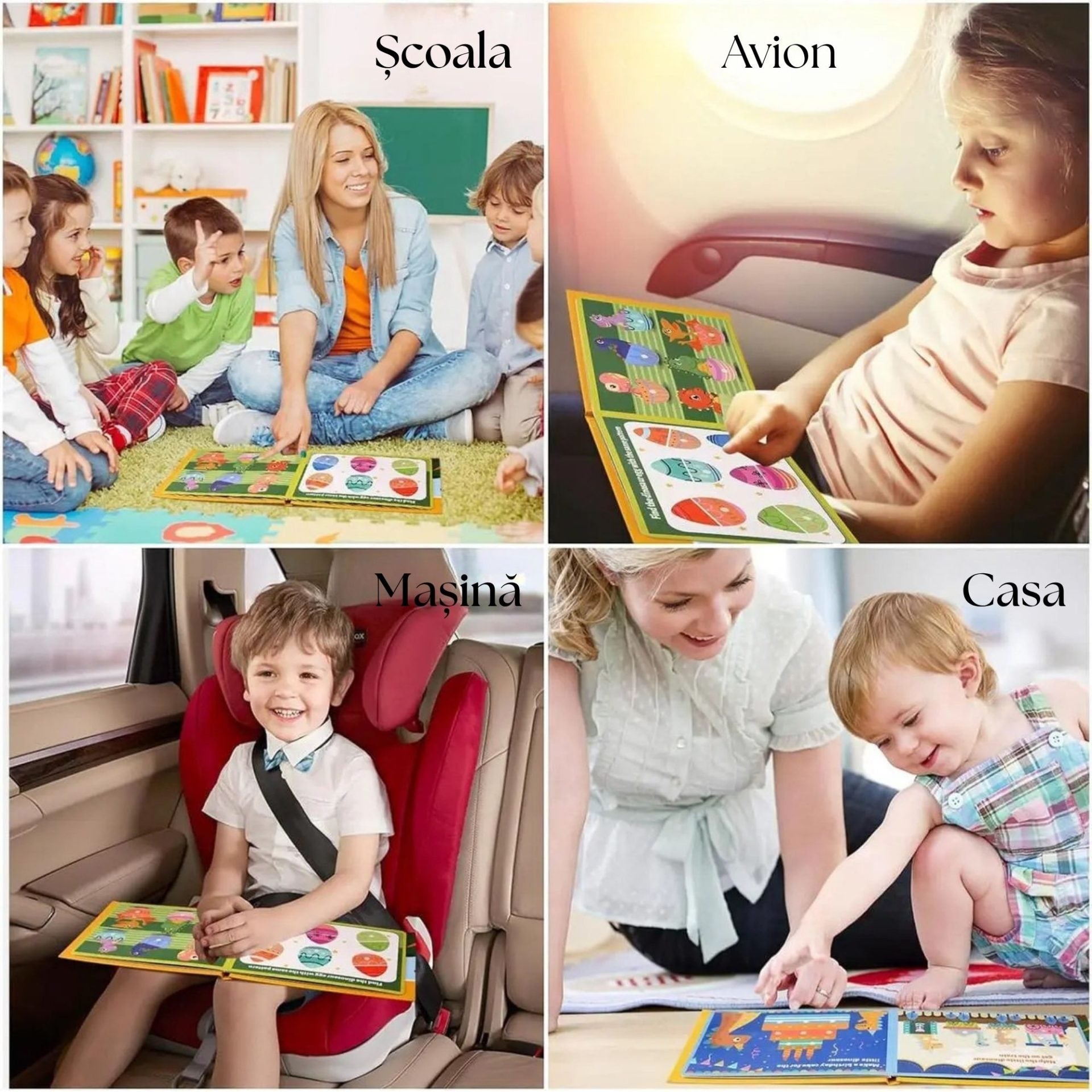 Carte Educativa cu Stickere Reutilizabile, Quiet Book Montessori, Seria Dinozaur, Pagini Interactive, 3 Ani+, Multicolor