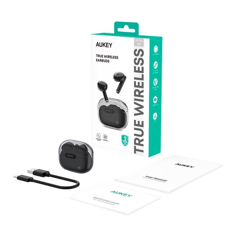 Casti Aukey "MoveAir EP-M2", TWS, utilizare smartphone, Bluetooth 5.3, 2 x mic, durata baterie pana la 20 ore, difuzor 13mm, touch control, negru, "LLTSN1044463A" (timbru verde 0.18 lei) - 689323786268