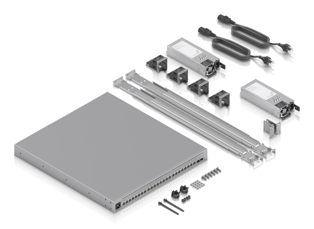 Ubiquiti network switch ECS-24-PoE-EU Enterprise-grade 24-port, Layer 3 Etherlighting PoE+++ switch with high-capacity 10 GbE RJ45 and 25G SFP28 ports, all PoE+++ (90W capable, "ECS-24-POE-EU"
