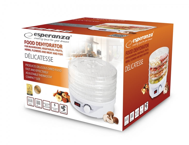 Deshidrator pentru alimente Esperanza Delicatesse EKD003 250W 4 tavi Alb "EKD003"