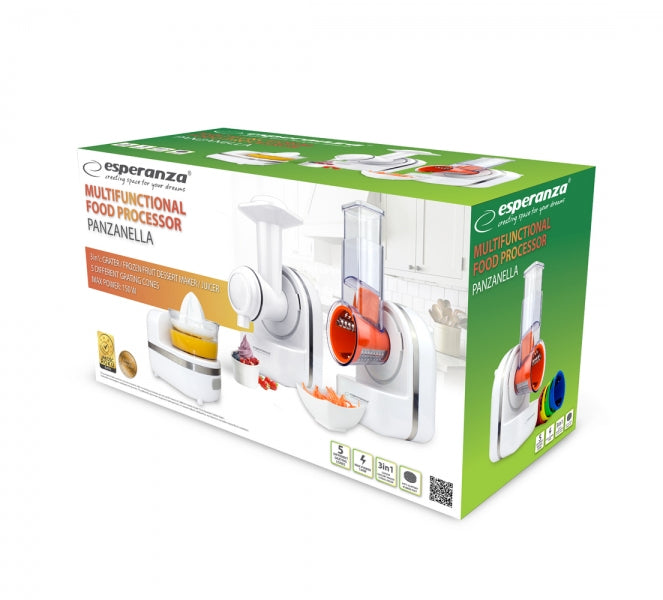 Robot de bucatarie Esperanza Panzanella EKM027 150W 3 in 1 razatoare/aparat pentru deserturi cu fructe congelate/storcator fructe Alb "EKM027"