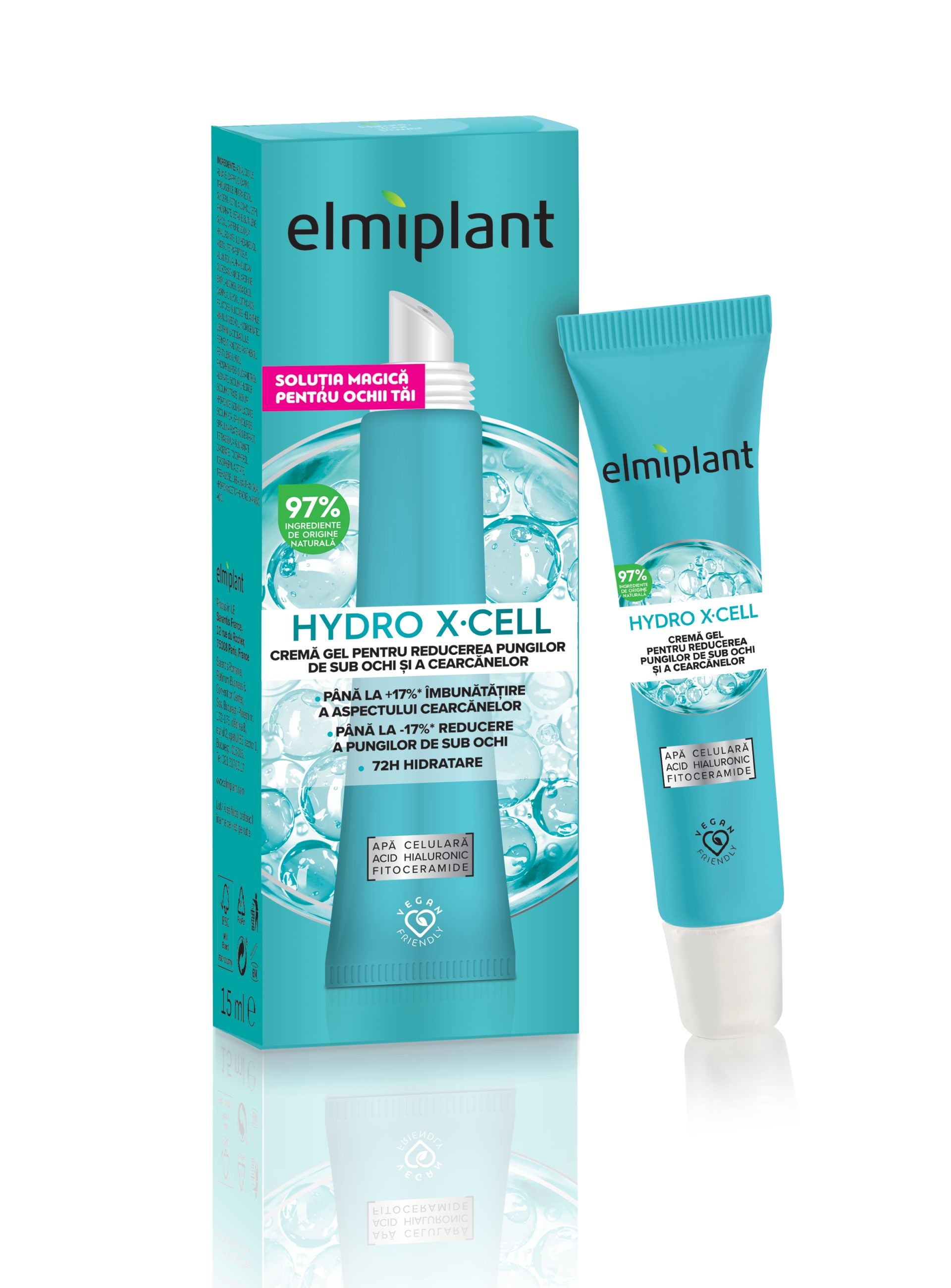 Crema Gel Pentru Reducerea Pungilor de Sub Ochi si a Cearcanelor, Elmiplant, Hydro X-Cell, 15 ml