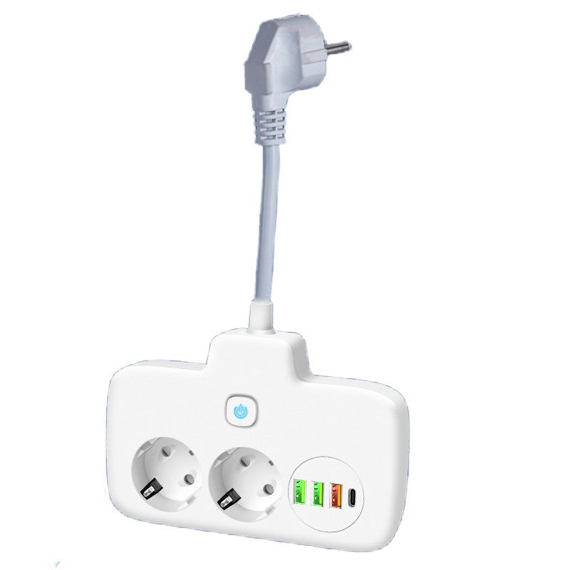 Adaptor Priza, 6 in 1, 2 Prize Standard, 3 Porturi USB, 1 Port Tip C, Buton Oprire, 2500W, din PC, Alb