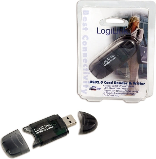 CARD READER extern LOGILINK, interfata USB 2.0, citeste/scrie: SD, MMC, RS-MMC; plastic, negru-transparent "CR0007"