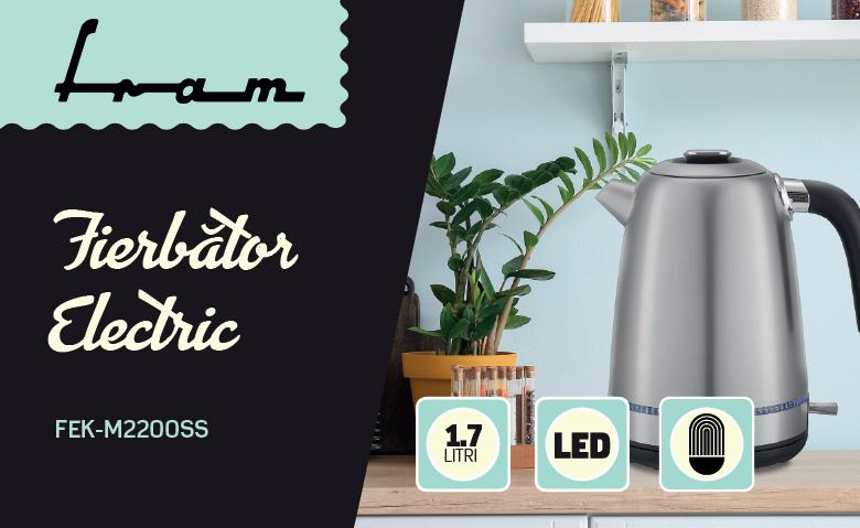 Fierbator FRAM Fierbator electric FEK-M2200SS 2200W 1.7l filtru detasabil Negru/Gri "FEK-M2200SS"