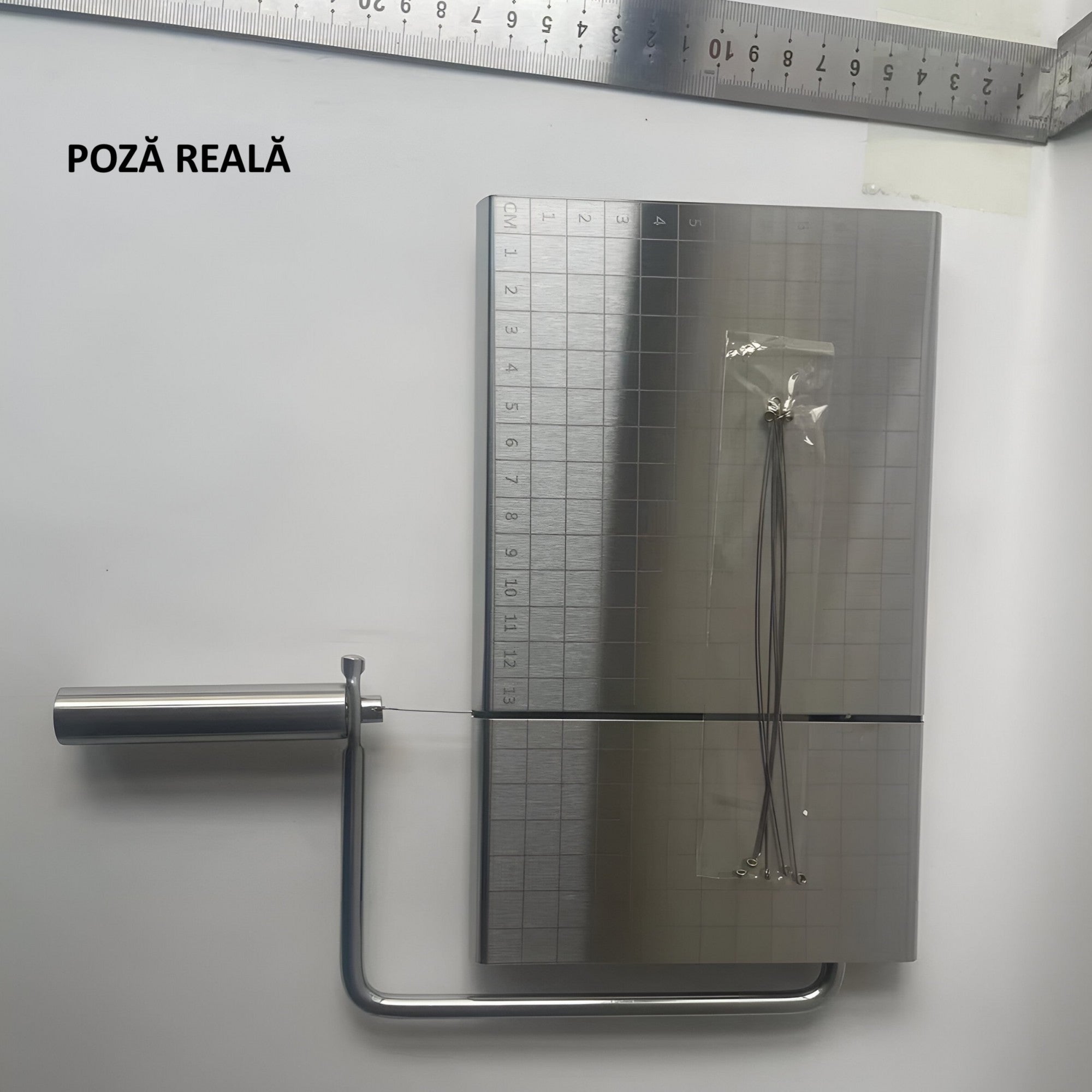 Feliator de Branza, din Otel Inoxidabil, 5 Fire de Rezerva, Maner Ergonomic, Scara de Masurare, 24x21cm, Argintiu