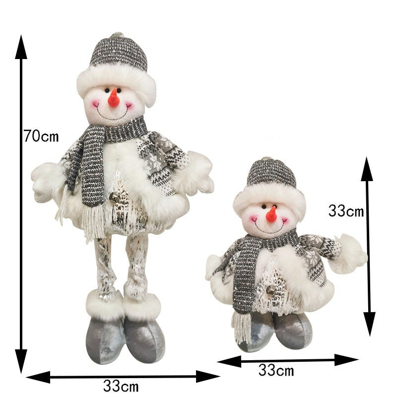 Figurina Decorativa, Pentru Craciun, Om de Zapada, Picioare Telescopice, Inaltime Reglabila 33- 70 cm, Pantaloni Luciosi, Alb/Argintiu