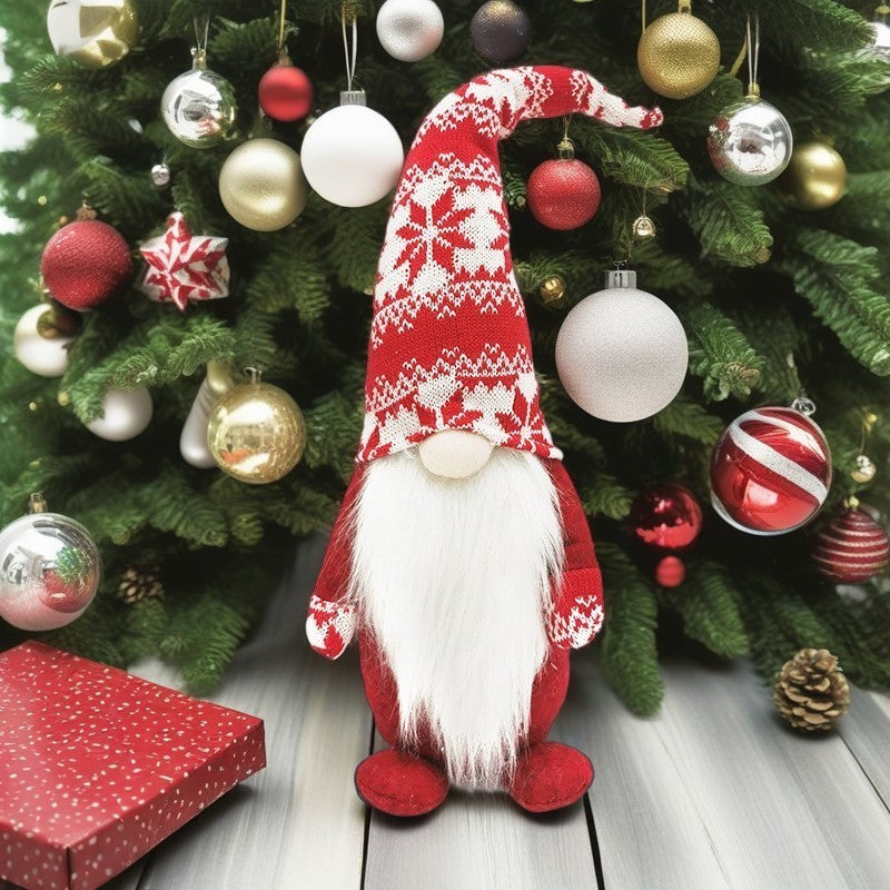 Figurina Decorativa, Pentru Craciun, Spiridus, Omul Padurii cu Barba Lunga, Inaltime 47 cm, Rosu