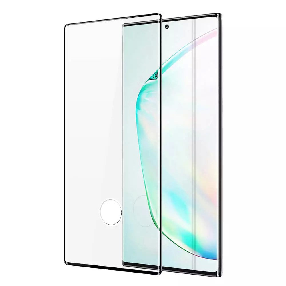 Folie Sticla Securizata Curbata pentru Samsung Galaxy Note 10 Plus, 9H, Transparenta HD, Lipici pe toata suprafata, Contur Negru