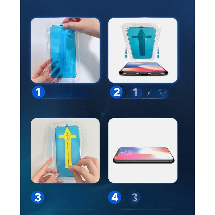 Folie sticla securizata cu sistem de montare usor si rapid pentru Apple iPhone 14 Pro, Transparent cu margini negre